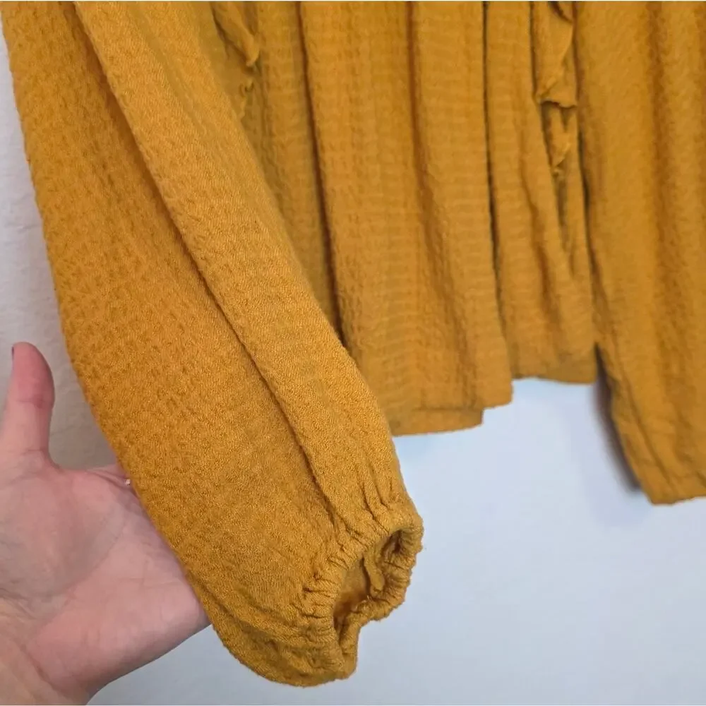 FREE PEOPLE Bonnie Ruffle Long Sleeve Peasant Top In Marigold Relaxed Fall Sz XS